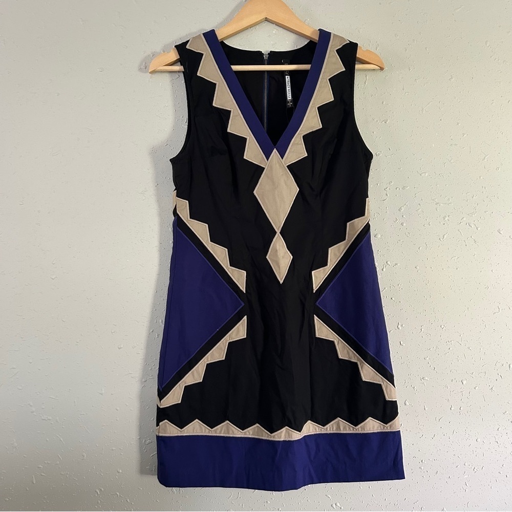 NWT Plenty by Tracy Reese Black and Blue Geometric Mini Dress Formal Party 2 Y2K